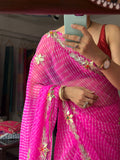 Pink Leheriya|Kaccha Gota work| With blouse| Chiffon