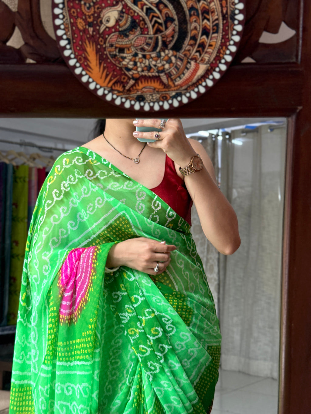 Dual tone bandhani thaal saree| with blouse piece| Timeless bandhani charm| Pure Georgette