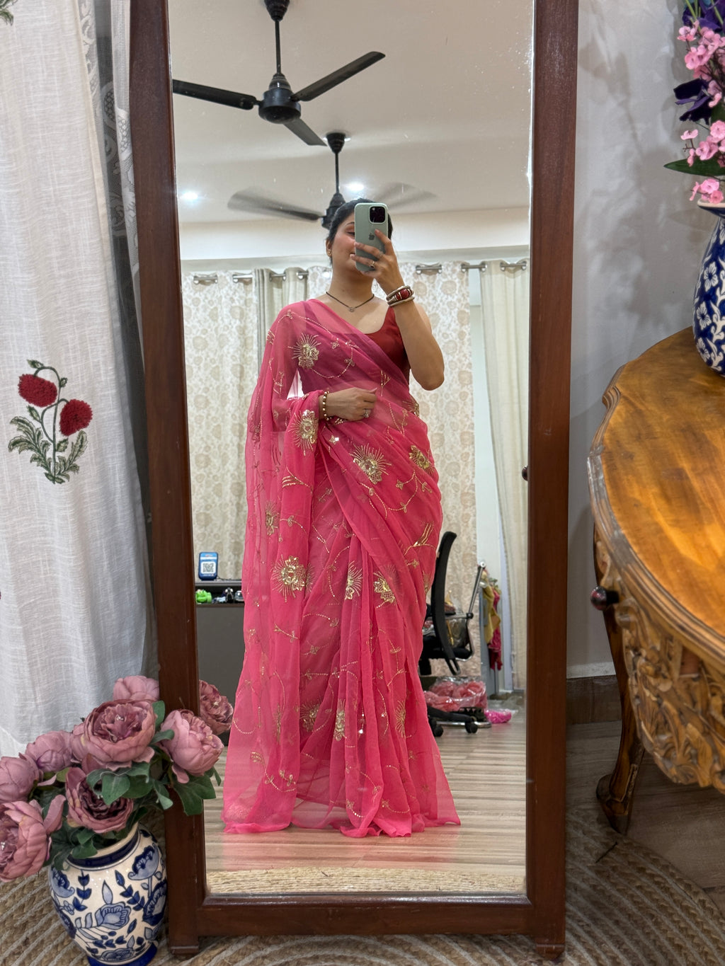 Pretty Pink Zari Embroidered| Georgette Sarees| Without Blouse