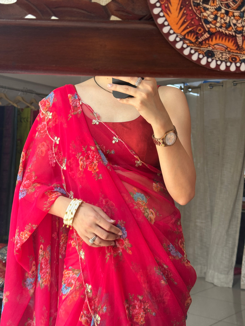Pure Georgette Digital Printed Saree| Handwork cutdana detailing| Without blouse