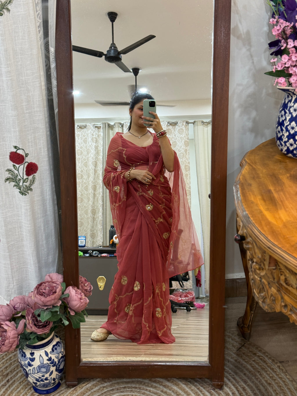 Mauve Zari Embroidered| Georgette Sarees| Without Blouse