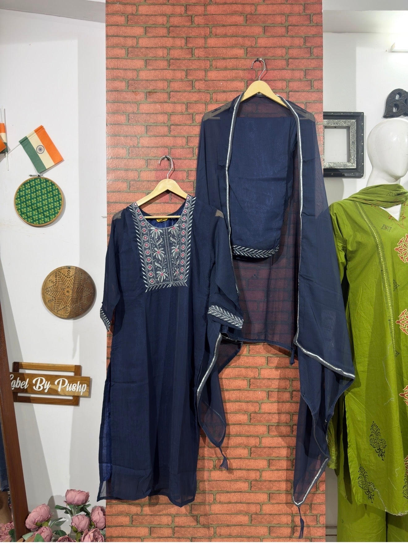 Blue Suit Set| With lining| Embroidered| Silk Cotton