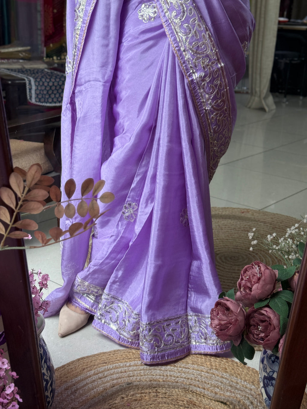 Lilac Dola Silk Saree|Gota patti with sequin work| With embroidered blouse | Partywear