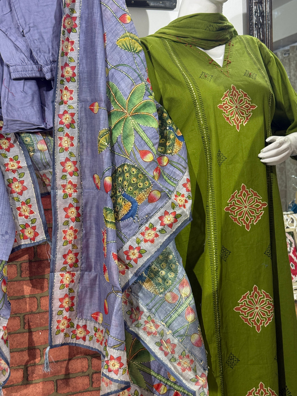 Purple Suit Set| Hand embroidered| With lining| Kantha Work