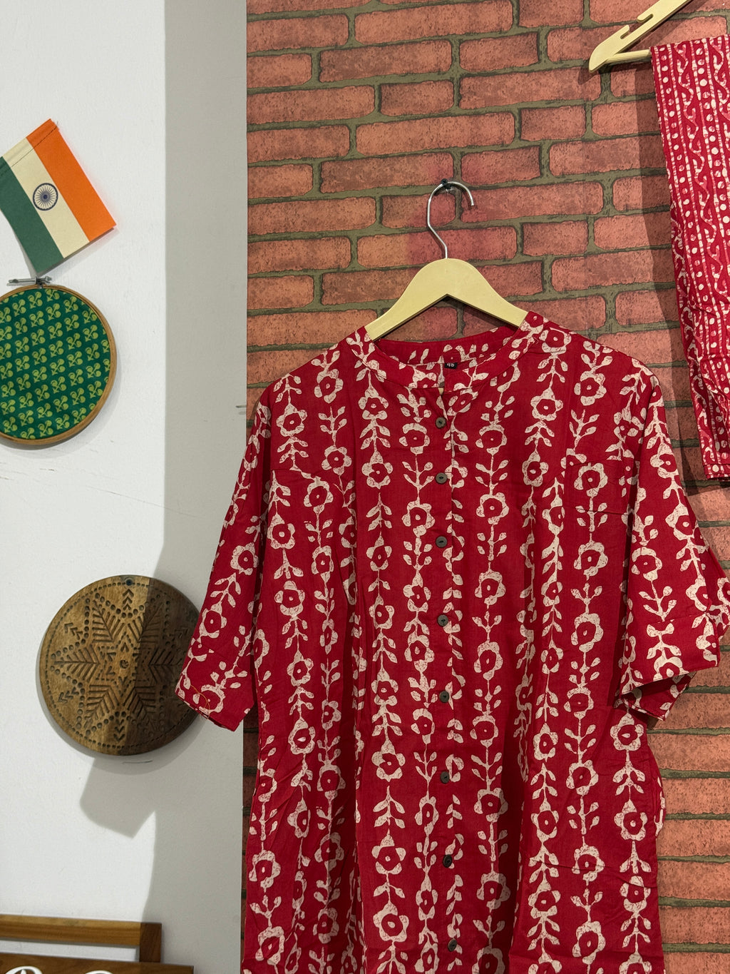 Red Batik Kurta Set|Collar Pattern | Cotton