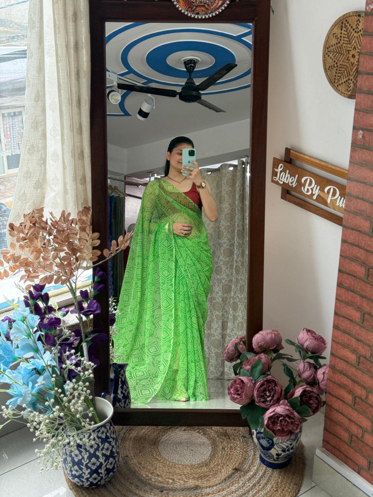 Green Georgette Bandhani Saree|without blouse| Budget Friendly