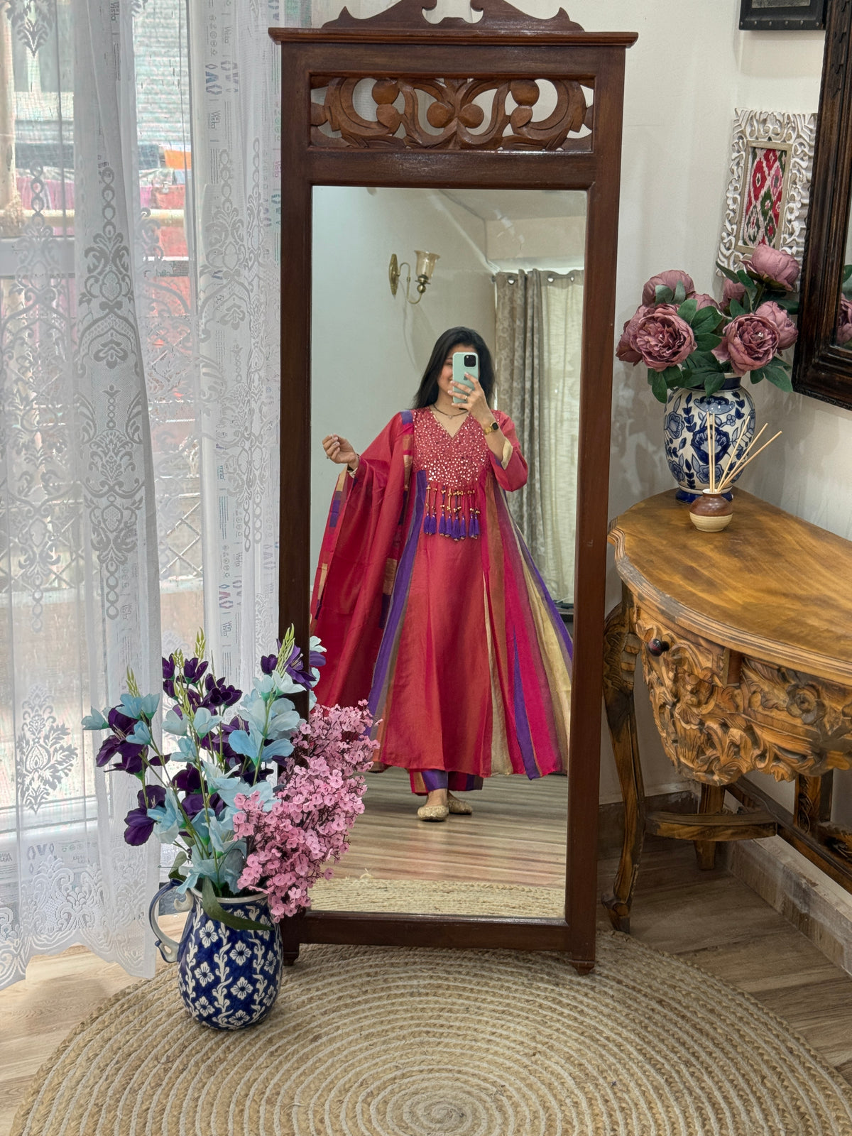 Trending Ghungroo Tissue Shimmer Suit Set | With cotton lining| Hanf Embroidered| Heavy Flair