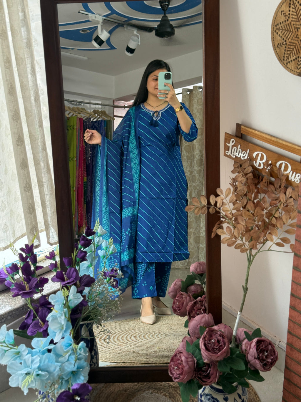 Leheriya Cotton Suit with Bandhani Bottom and a cotton Duppata