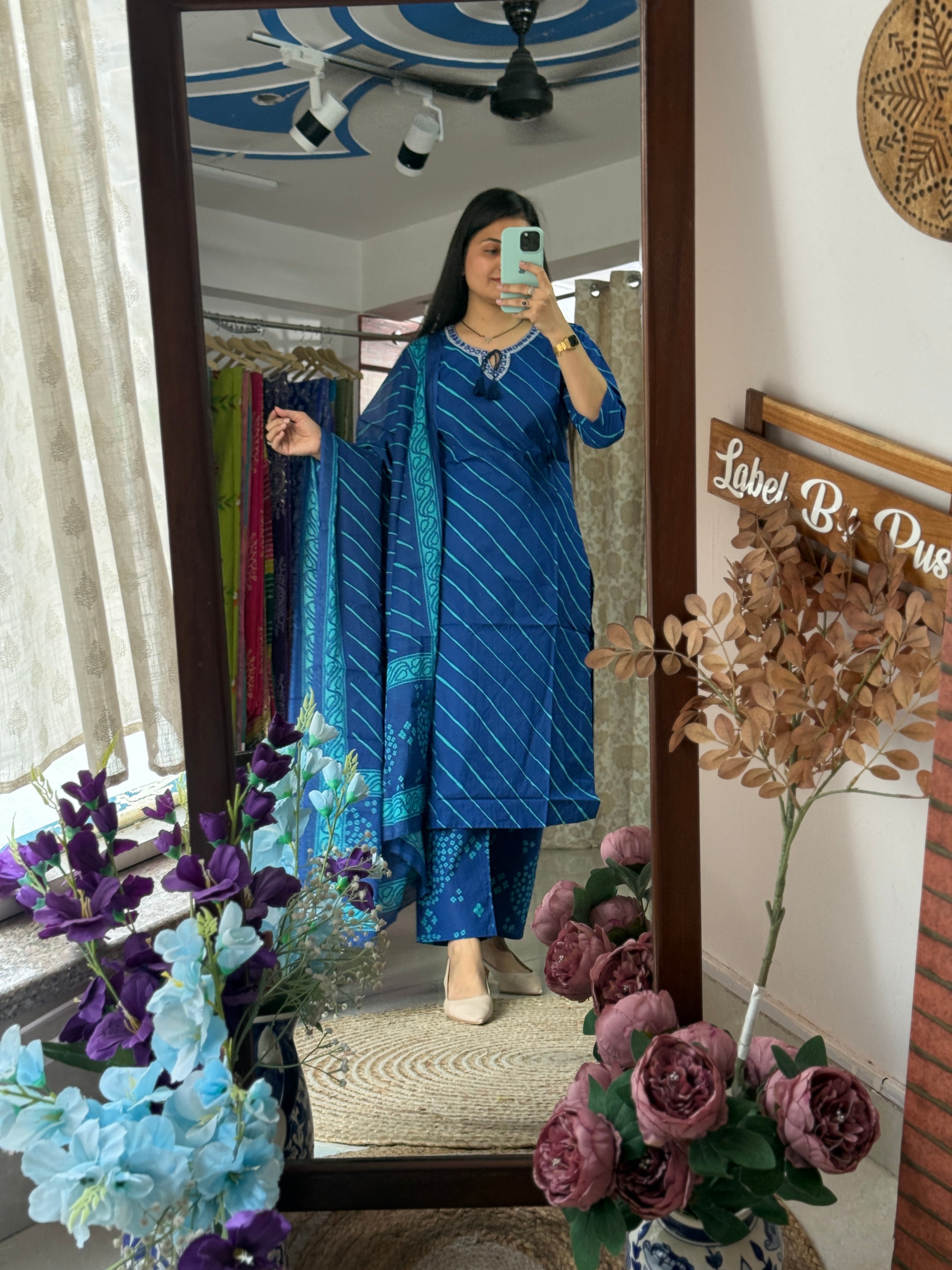 Leheriya Cotton Suit with Bandhani Bottom and a cotton Duppata