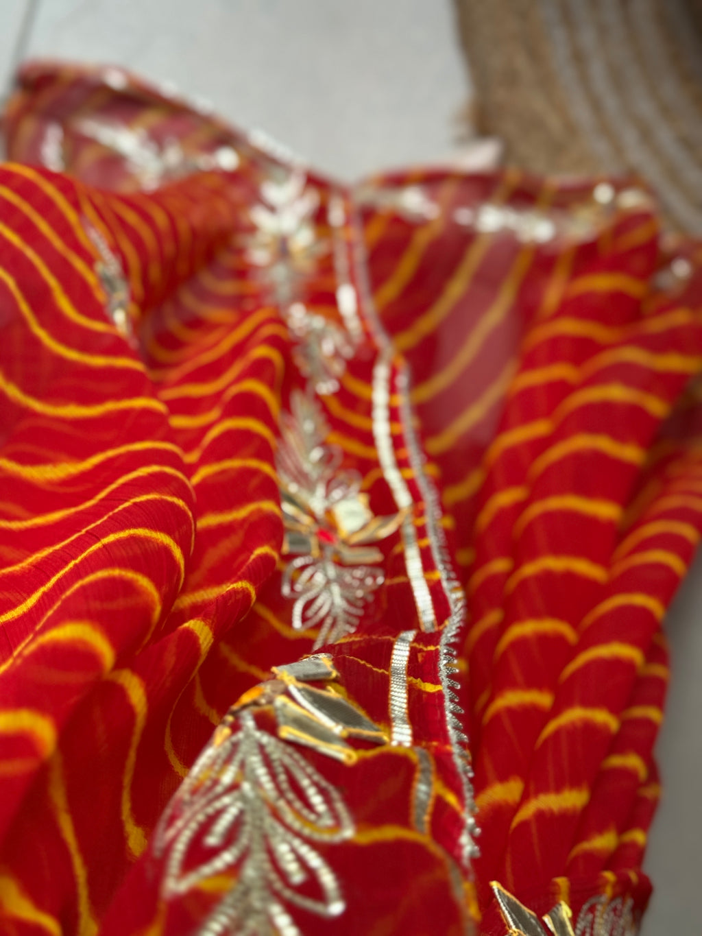 Orange Yellow Leheriya|Kaccha Gota work| With blouse| Chiffon