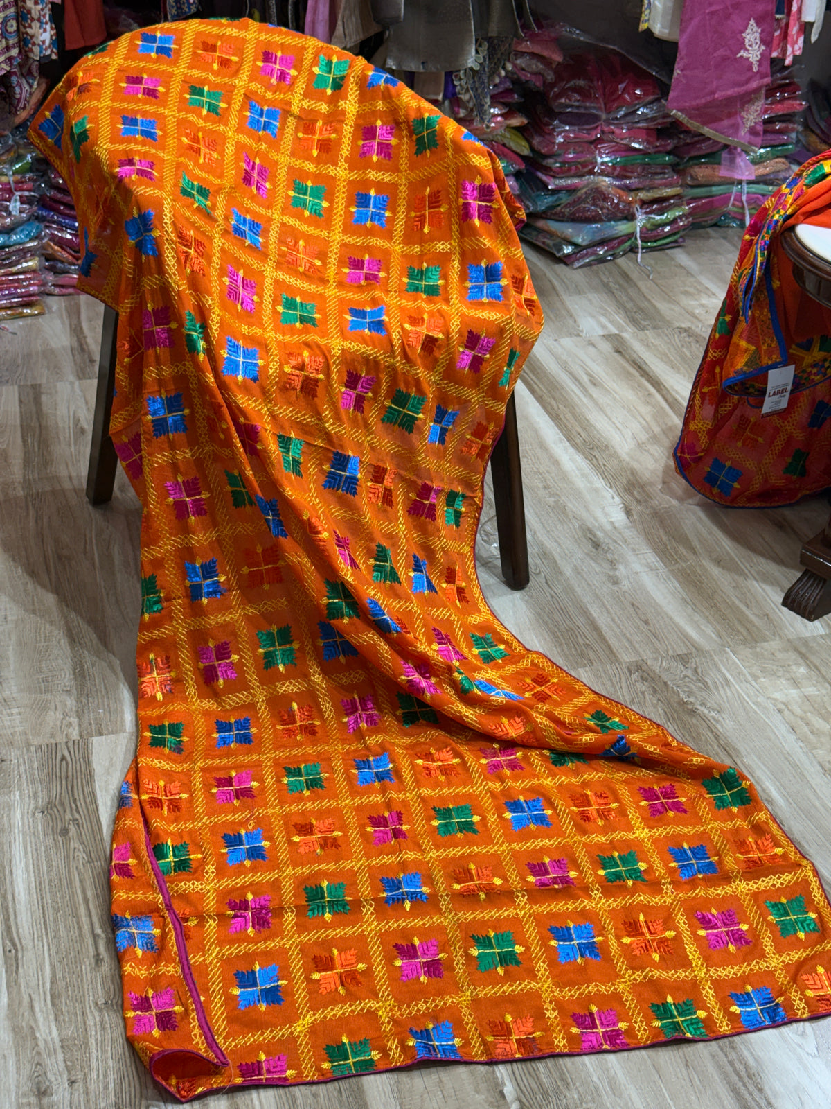 Orange Phulkari Duppata