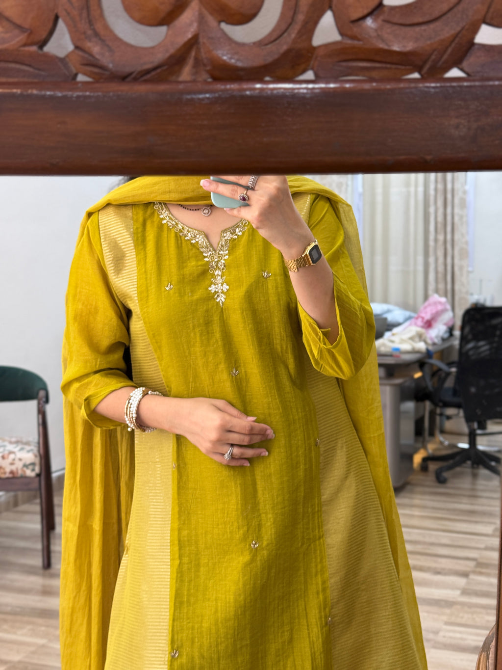 Mehendi Green Mul Chanderi Suit | Handloom Zari Beauty | Cotton lining| With Duppata|Classy & Elegant Suit Set