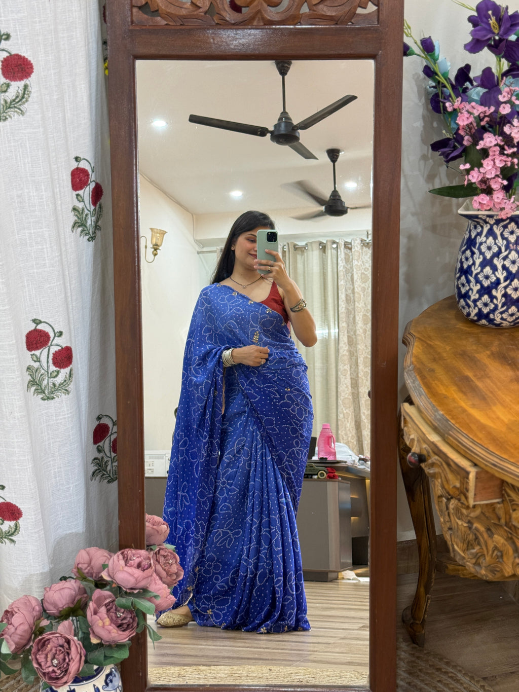 Blue Pure Georgette Saree | Cutdana Handwork | With blouse