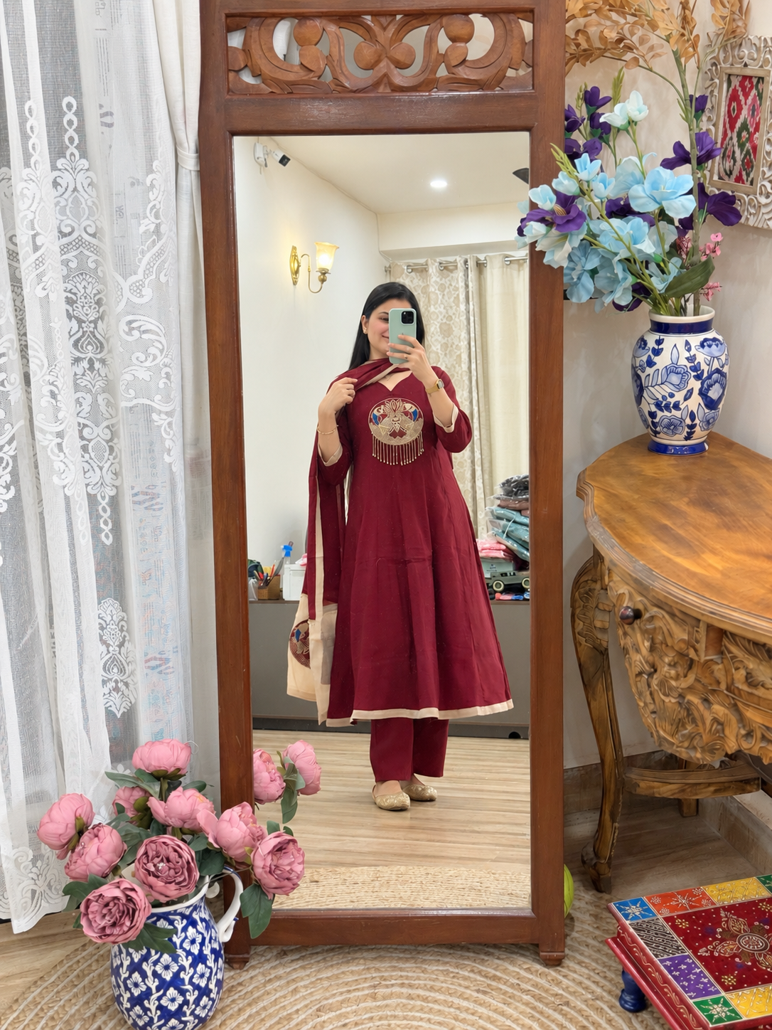 Gorgeous Silk Cotton Suit | With cotton lining| Embroidered Patch | Patchwork Duppata| Zariwork Hand embroidered