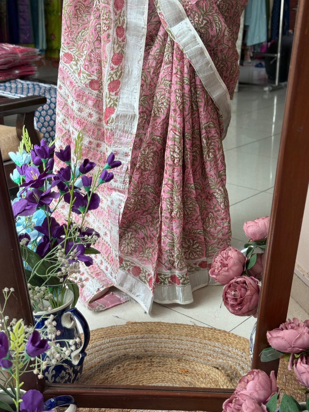 Block printed linen Saree|with blouse|Bestseller