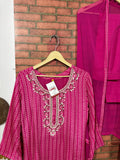 Pink Suit Set | Dola Silk  | With lining| Hand Embroidered|