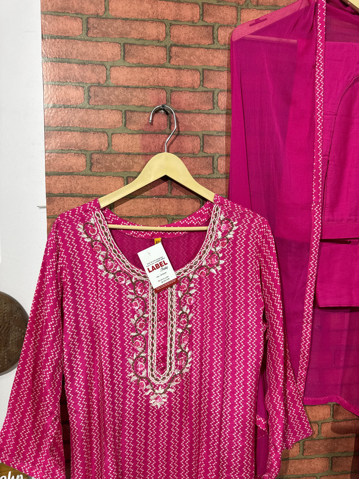 Pink Suit Set | Dola Silk  | With lining| Hand Embroidered|