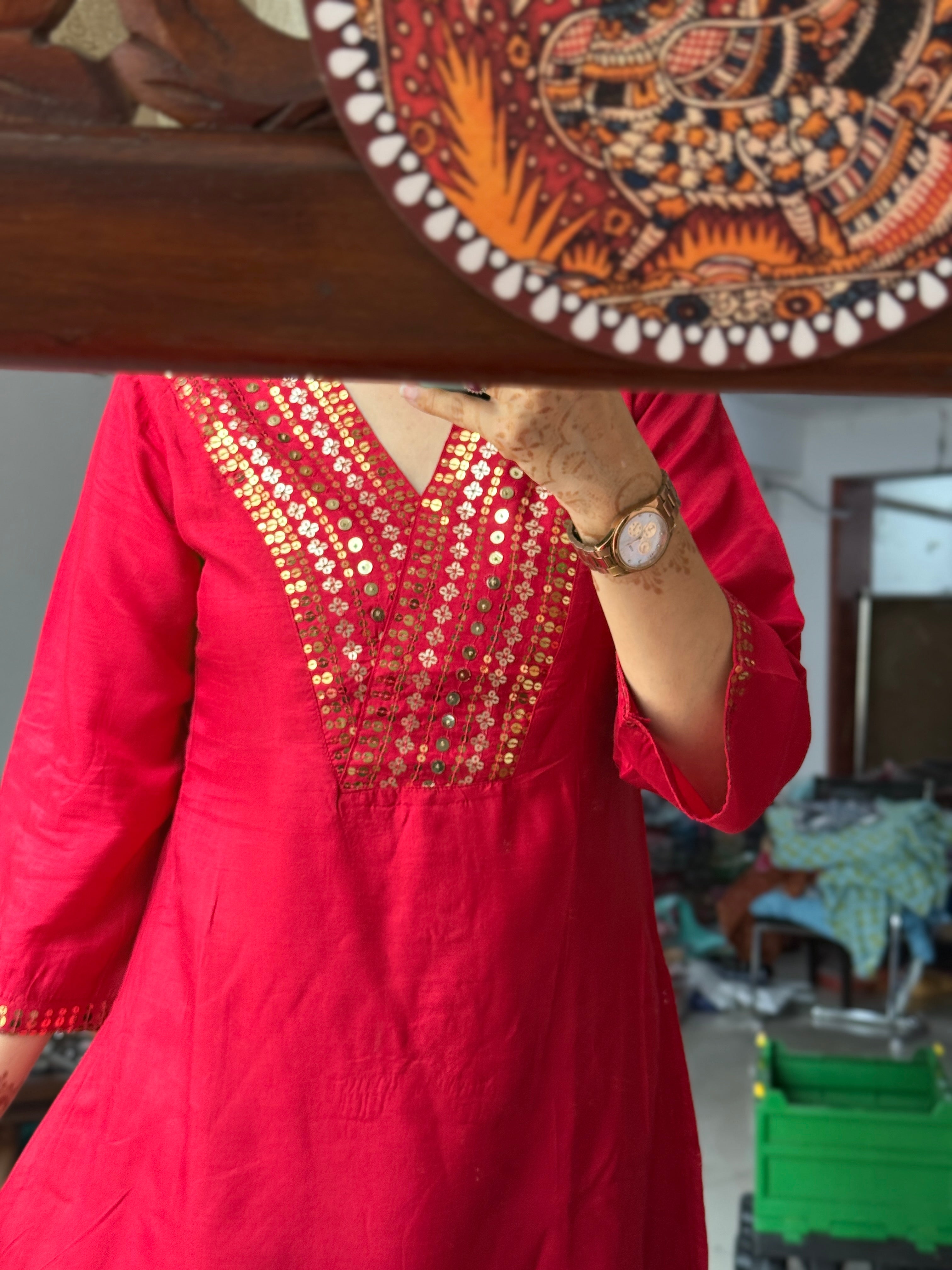Crimson Pink Co Ord Set| Dola Silk | Cotton lining in top + bottom | soft Brocade Silk Pants