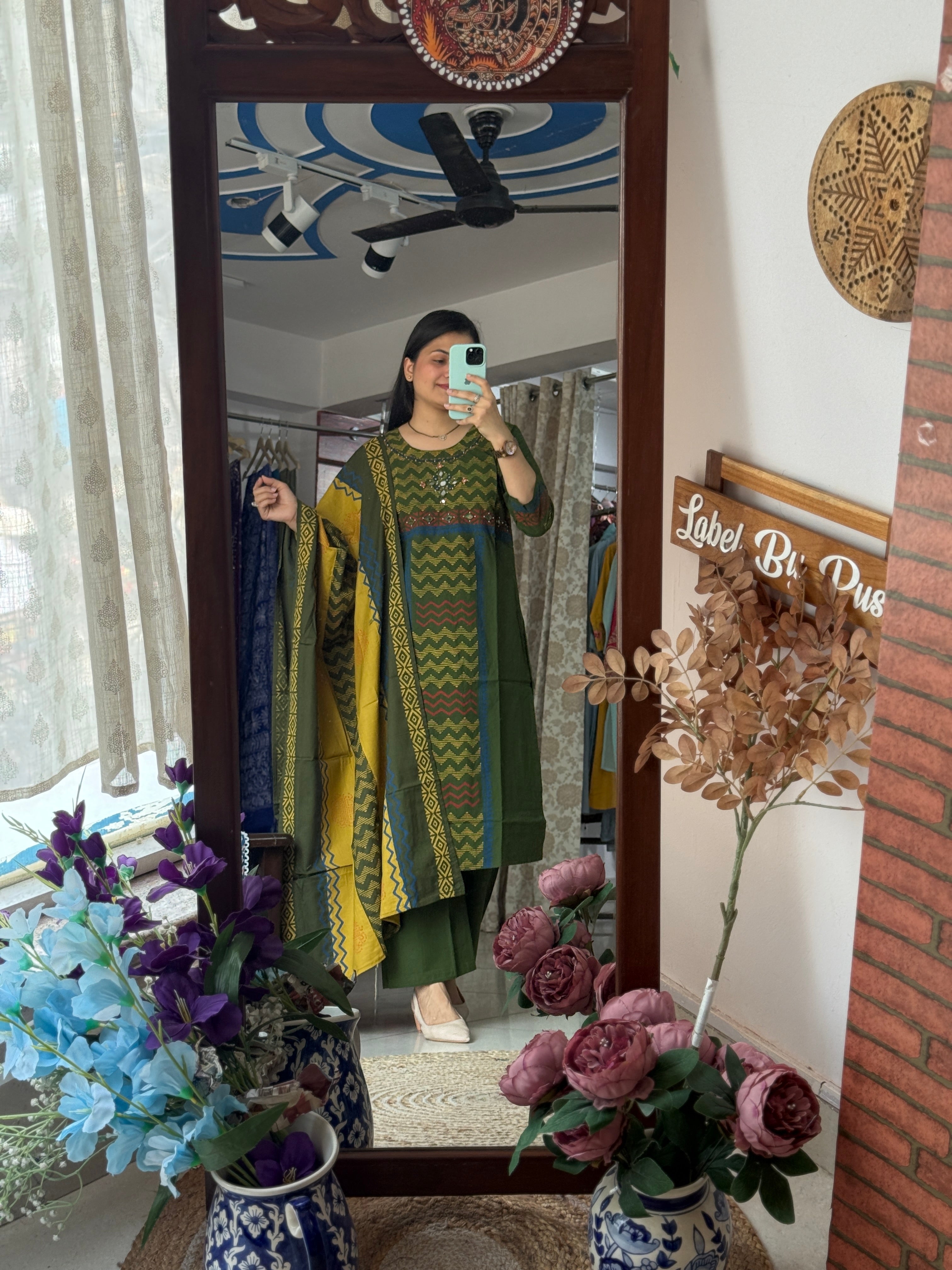 Handwork| Cotton Suit Set | Designer Duppata | mirror work