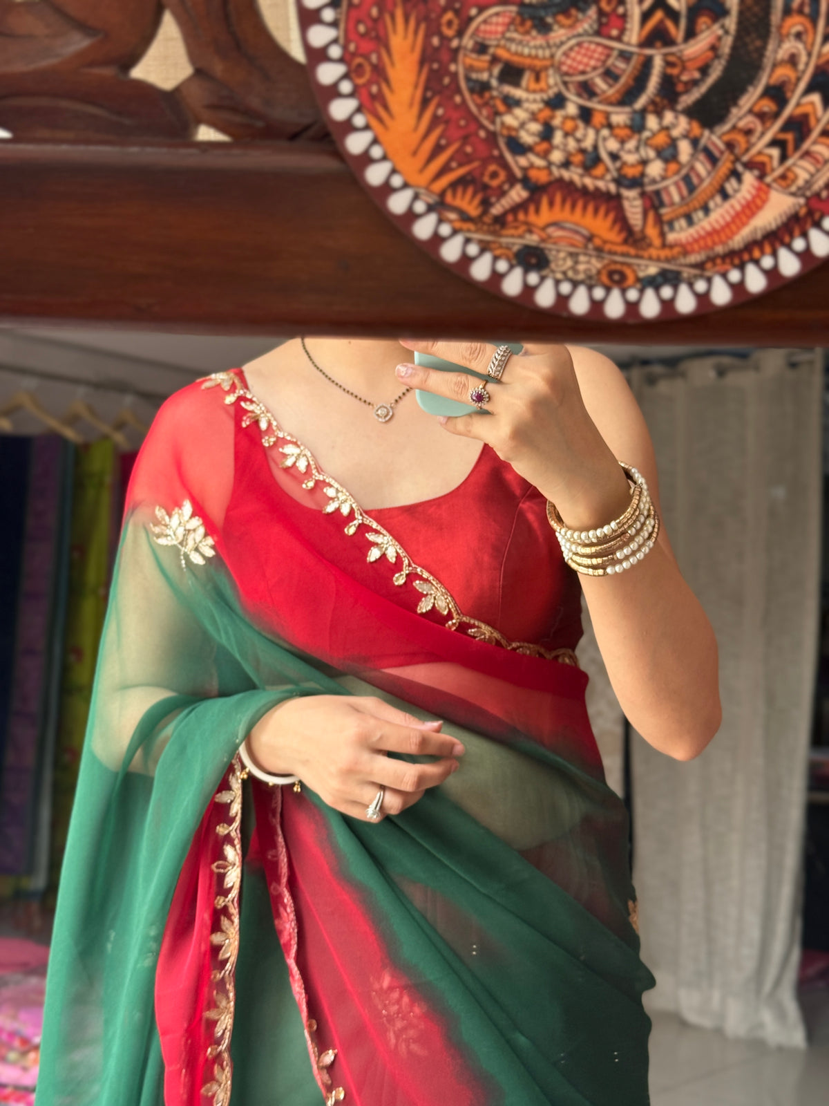 Dual tone  Pure Georgette Saree| Handwork cutdana detailing| With blouse
