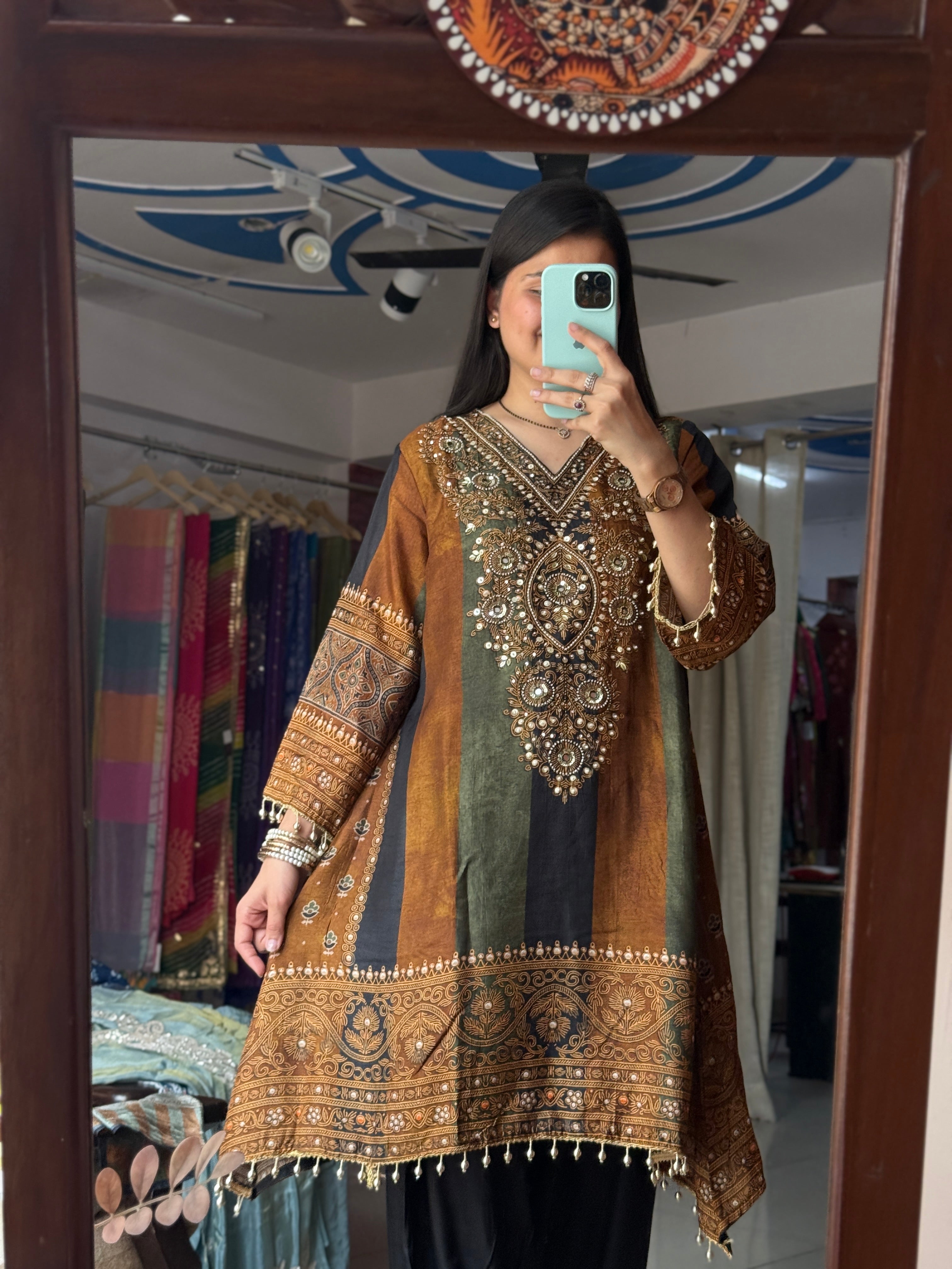 Muslin Partywear Suit |Hand Embroidered | Cotton lining| With beautiful Duppata | Designer back print |Farshi Salwar