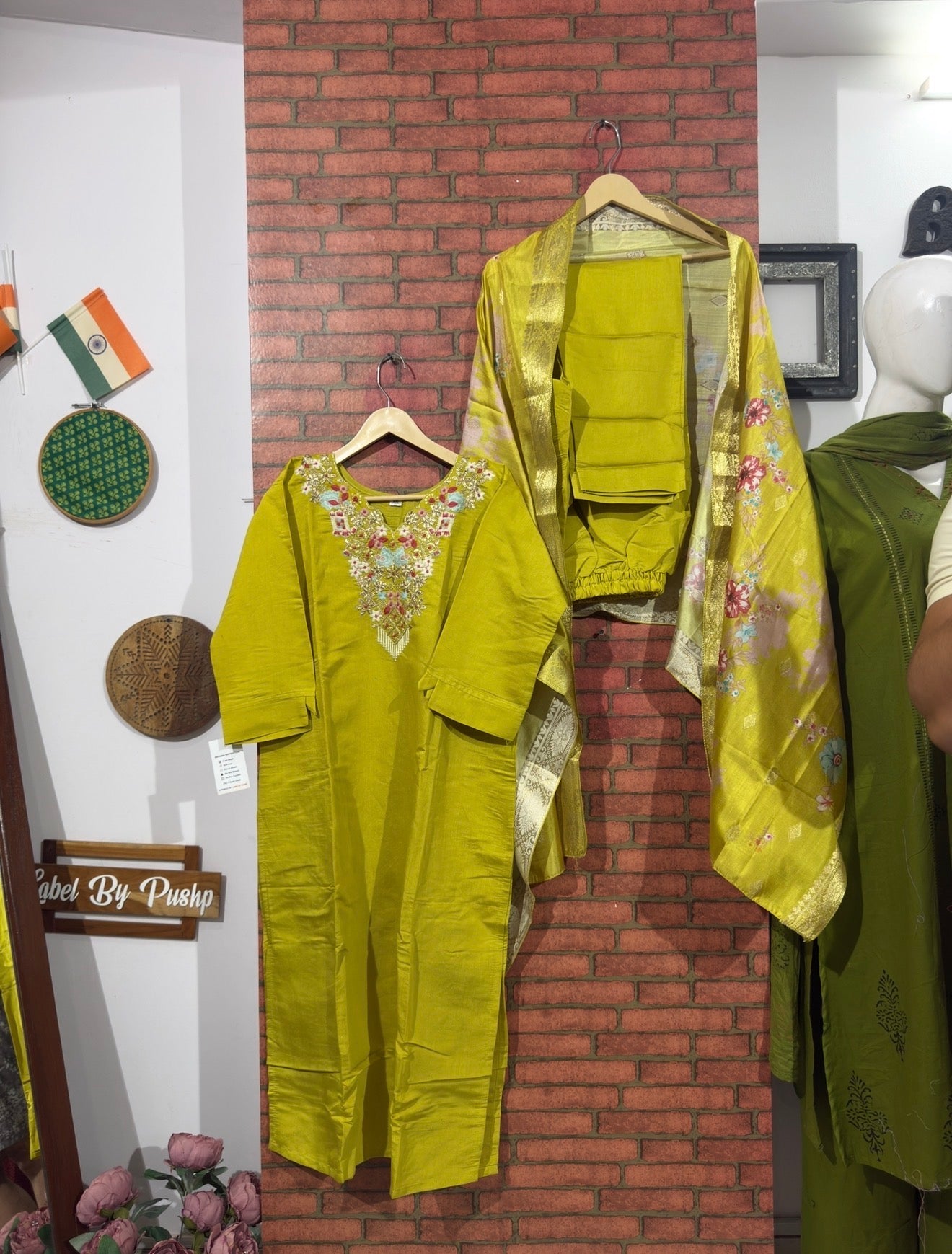 Lime Suit Set| With lining| Embroidered| Silk Cotton