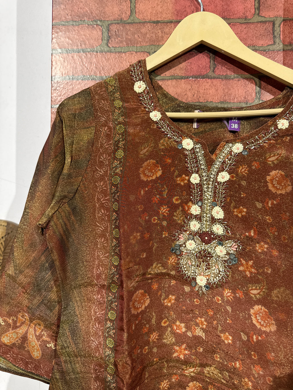 Marron Suit Set | Tissue Silk  | With lining| Hand Embroidered|
