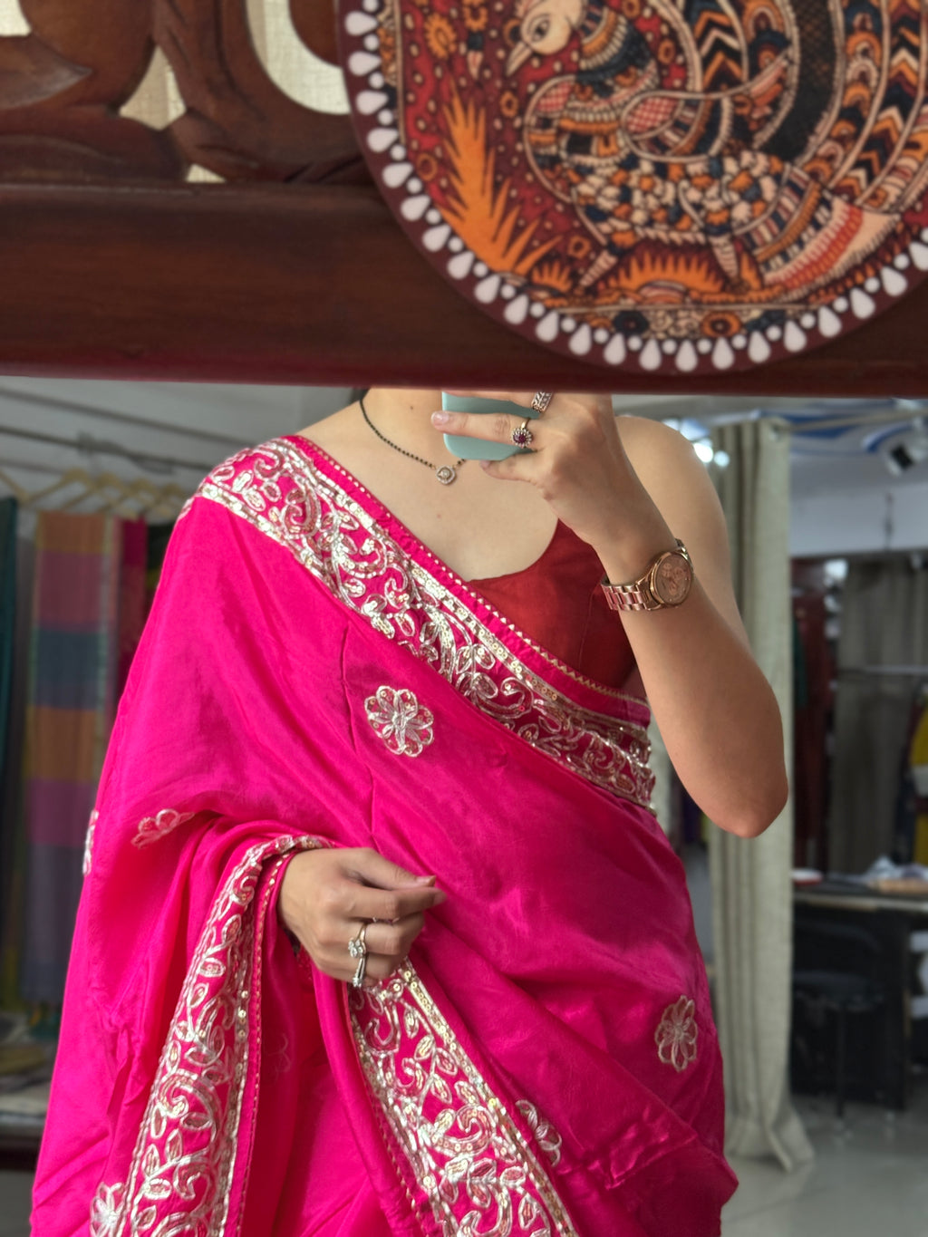 Pink Dola Silk Saree|Gota patti with sequin work| With embroidered blouse | Partywear