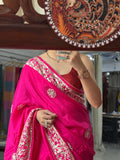 Pink Dola Silk Saree|Gota patti with sequin work| With embroidered blouse | Partywear