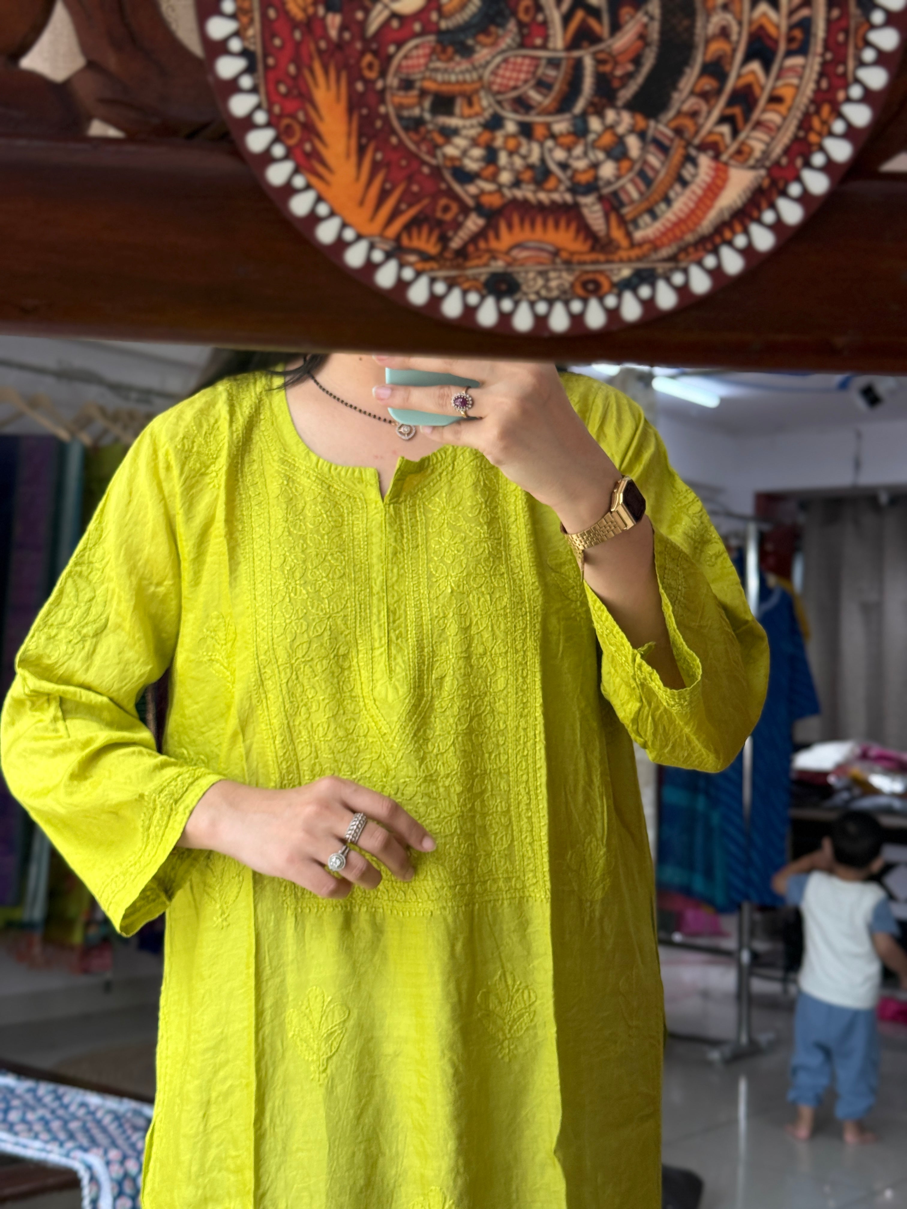Light Green Mul Chanderi Kurta| Chikankari Work|Hand Embroidery| Partywear Kurta
