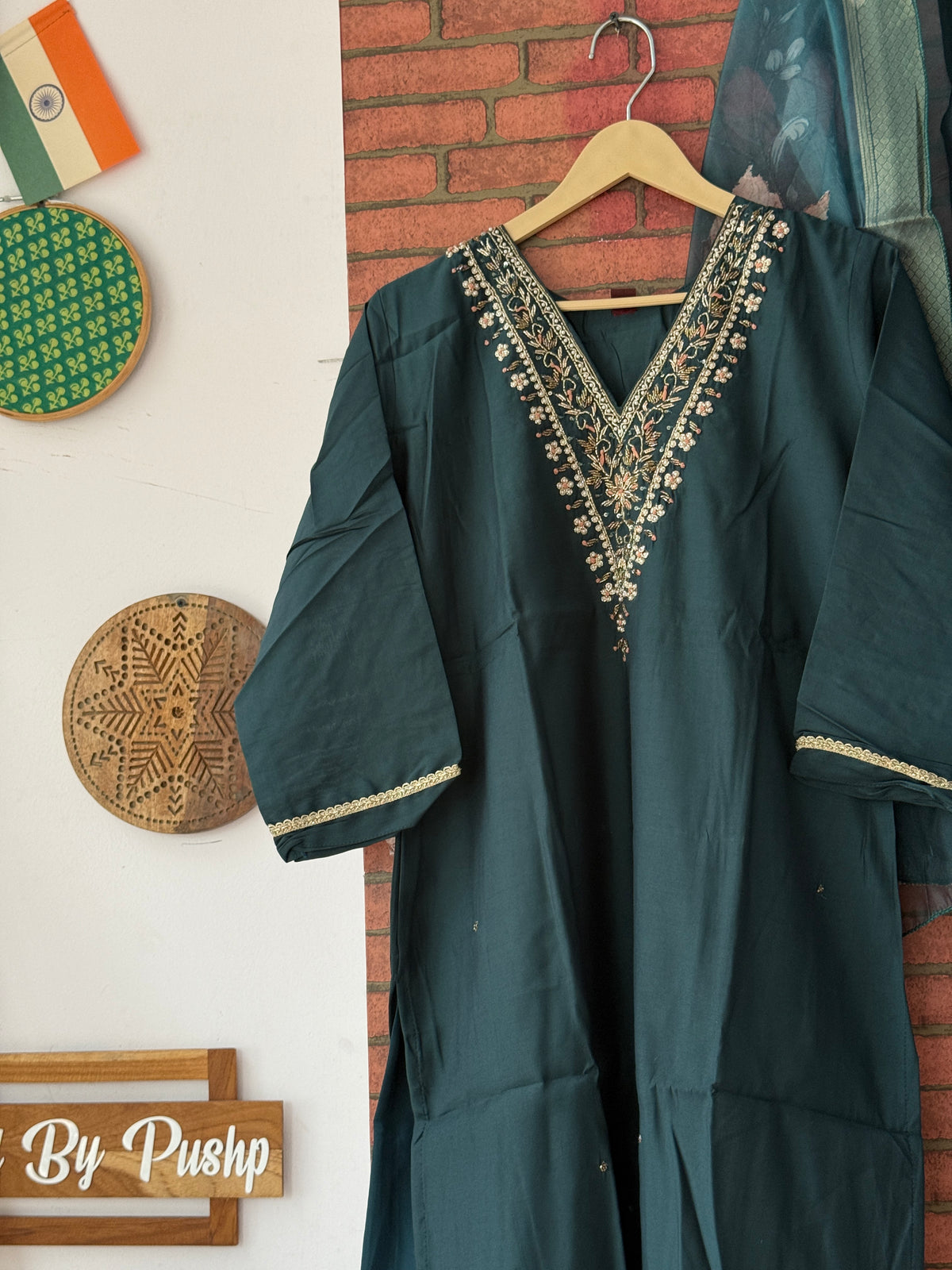 Teal Handwork Suit |Cotton Silk | Lining