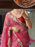 Marron Leheriya|Kaccha Gota work| With blouse| Chiffon