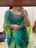 Dual tone |Pure Georgette Digital Printed Saree| Handwork cutdana detailing| Without blouse