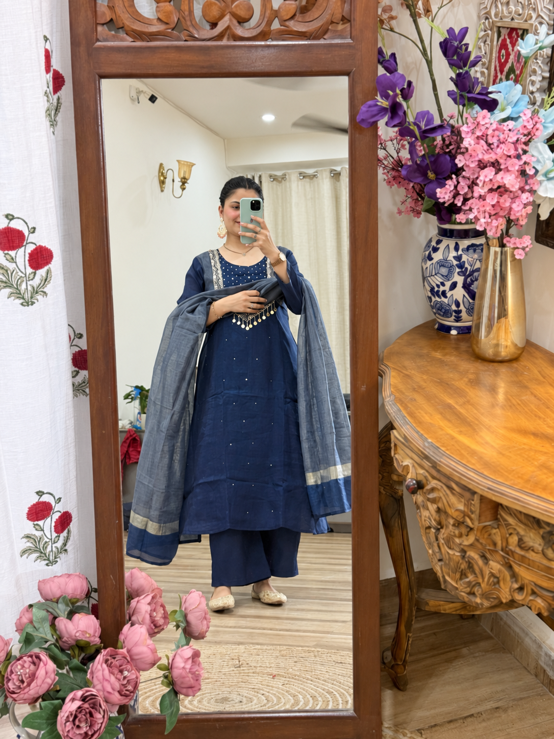 Blue Mul Chanderi Suit | Handloom Zari Beauty | Cotton lining| With Tissue Duppata|Classy & Elegant Suit Set