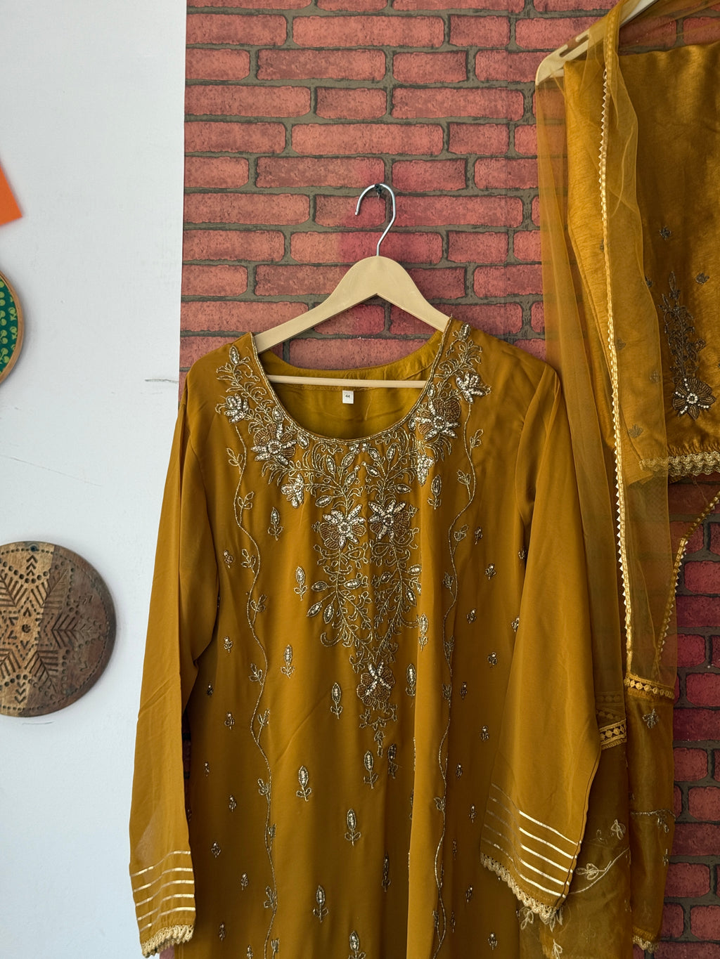 Mustard Partywear Suit |With lining| Embroidered| Silk