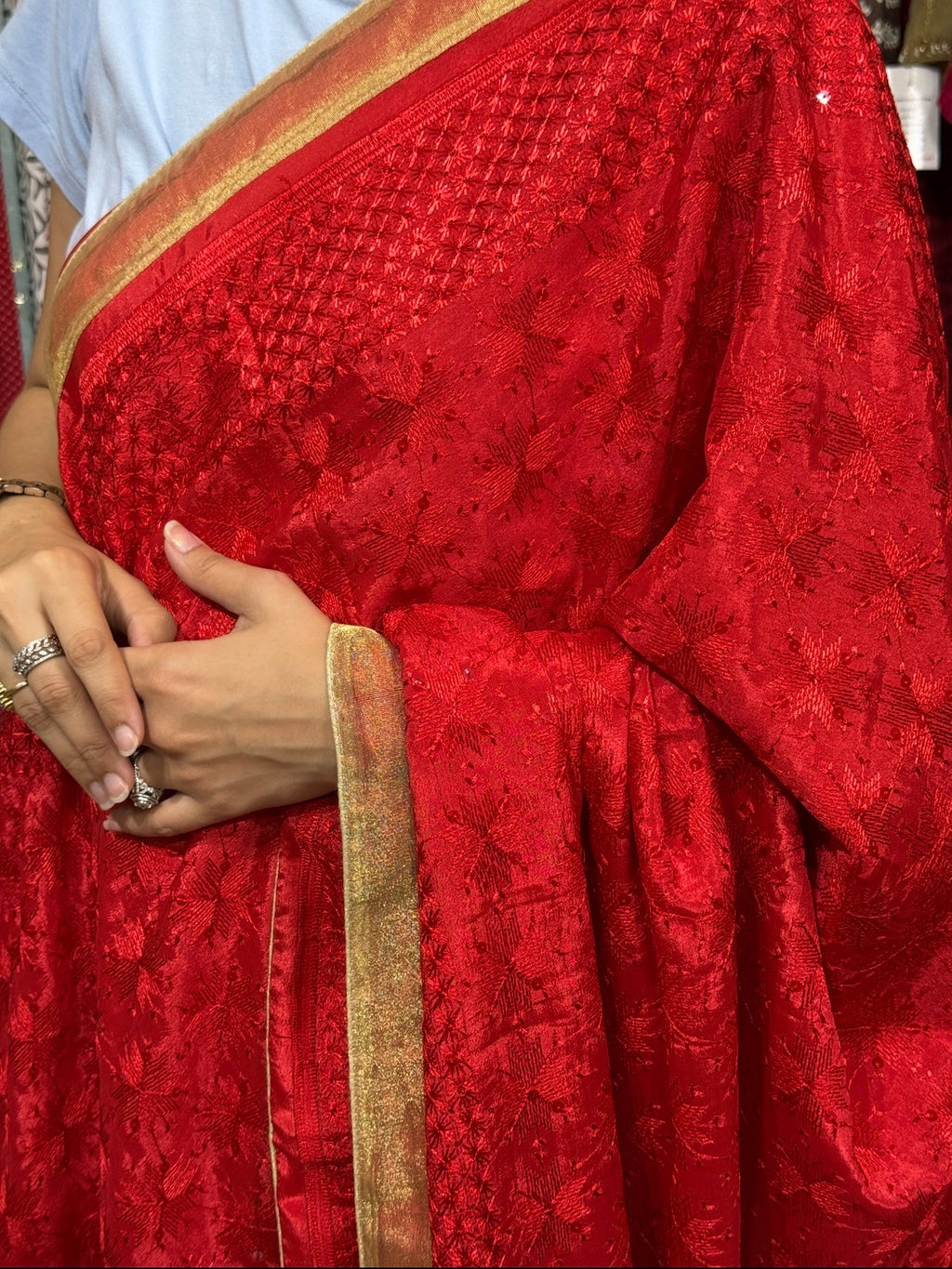 Sale Saree | without blouse | Phulkari Embroidery| Semi Chiffon