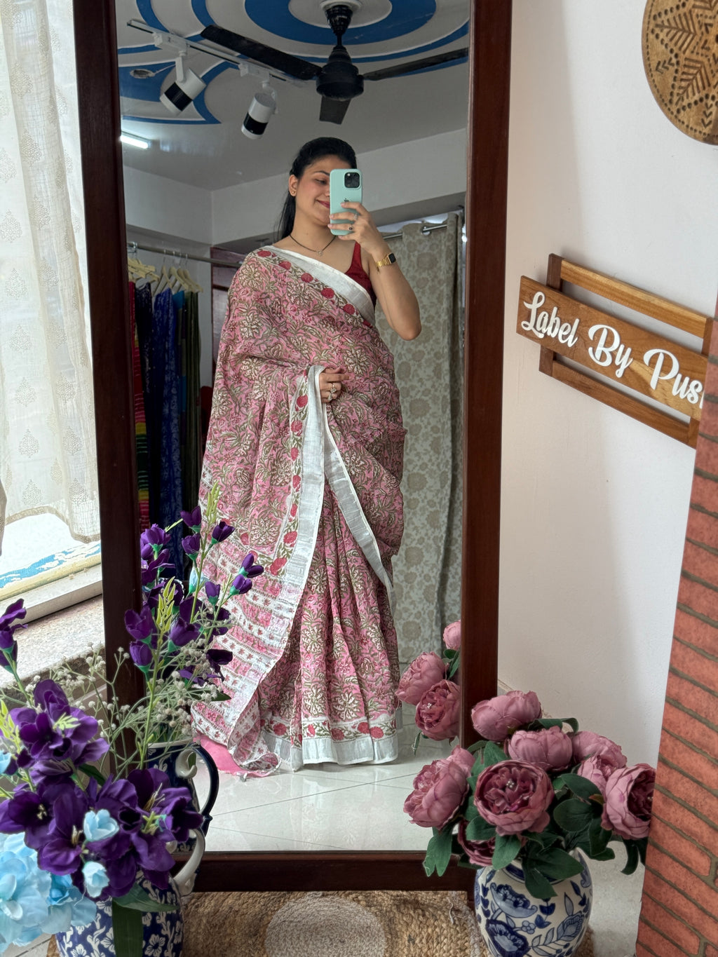 Block printed linen Saree|with blouse|Bestseller