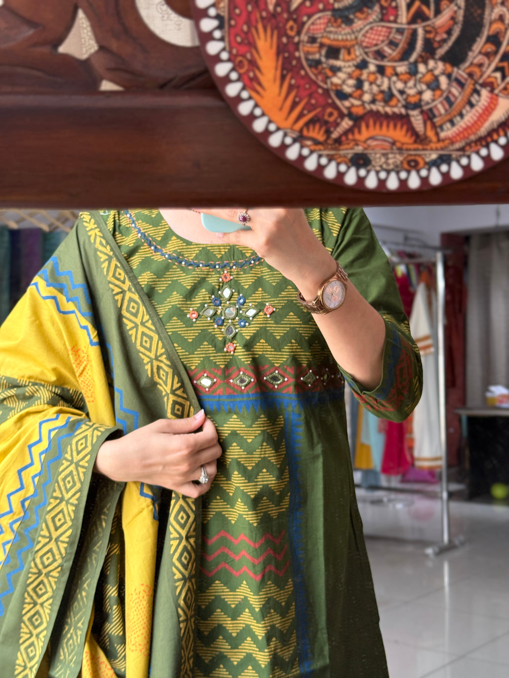 Handwork| Cotton Suit Set | Designer Duppata | mirror work