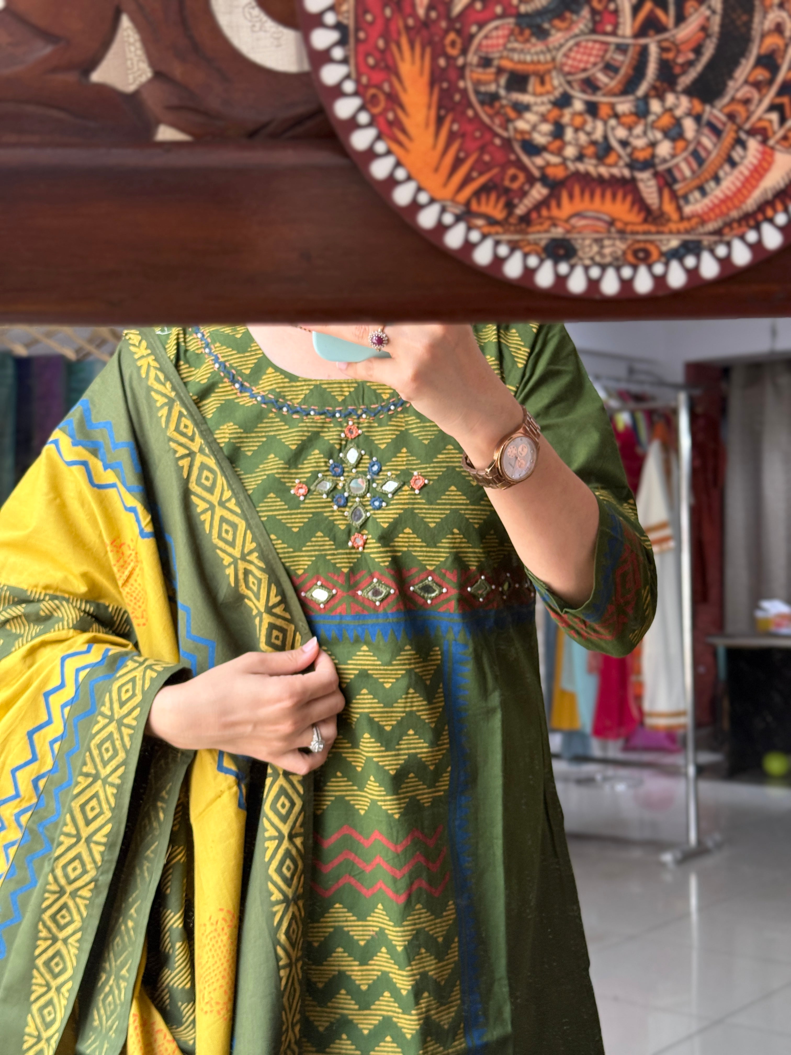 Handwork| Cotton Suit Set | Designer Duppata | mirror work