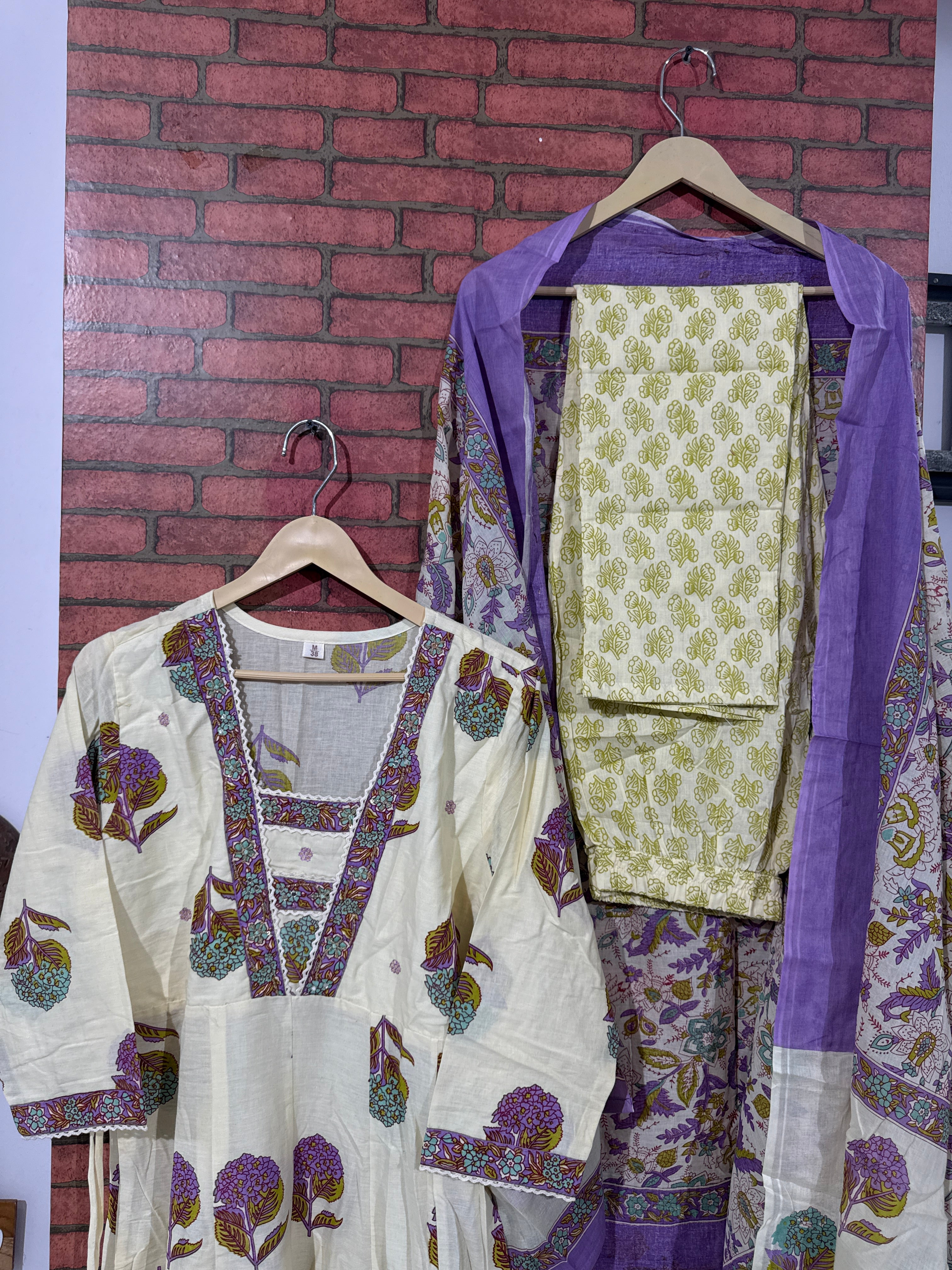 Creme Anarkali Set | cotton| Beautiful Print