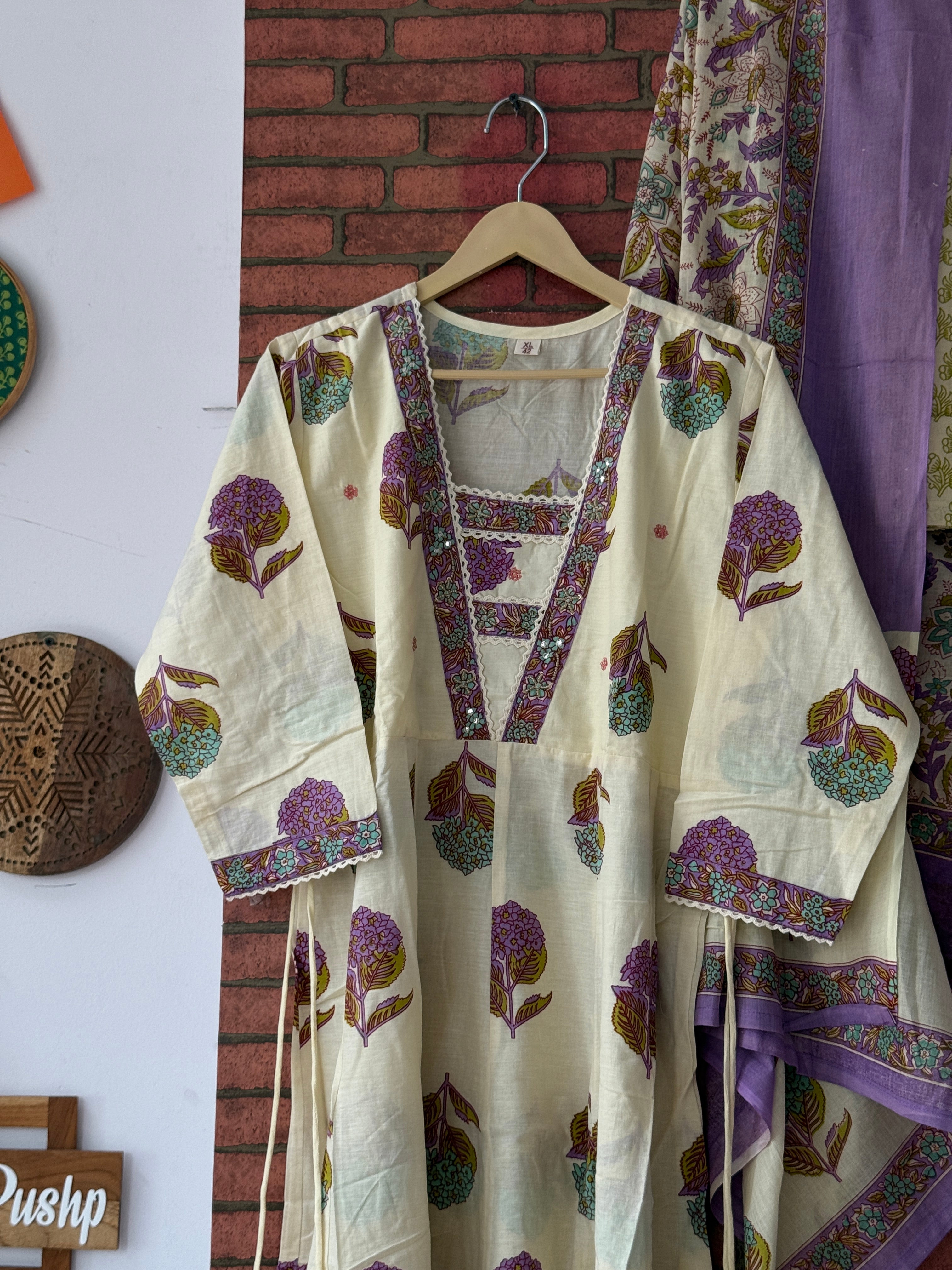 Creme Floral Suit |Cotton