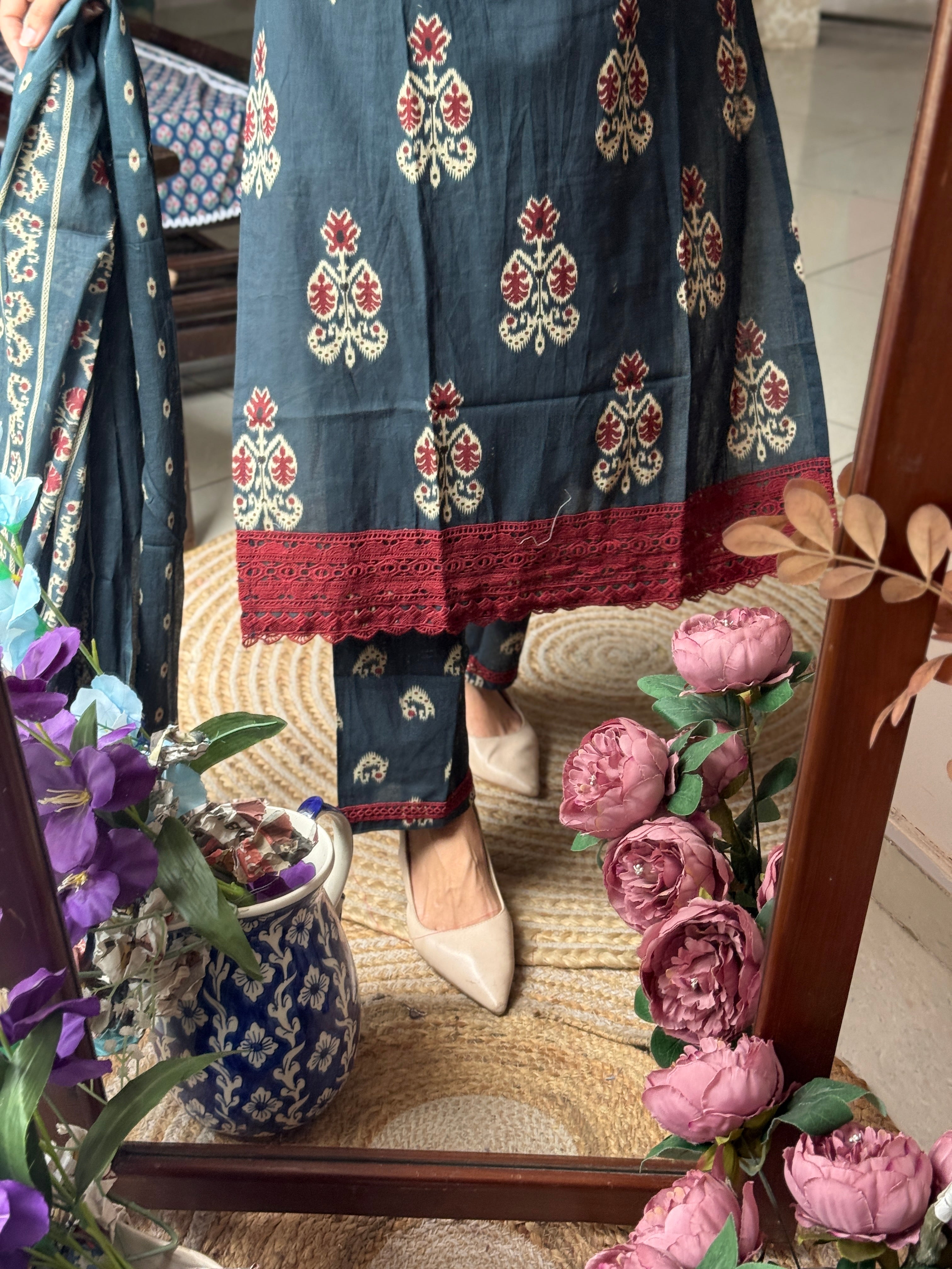 Blue lacework Suit |Cotton| Lacework pants | Cotton Duppata