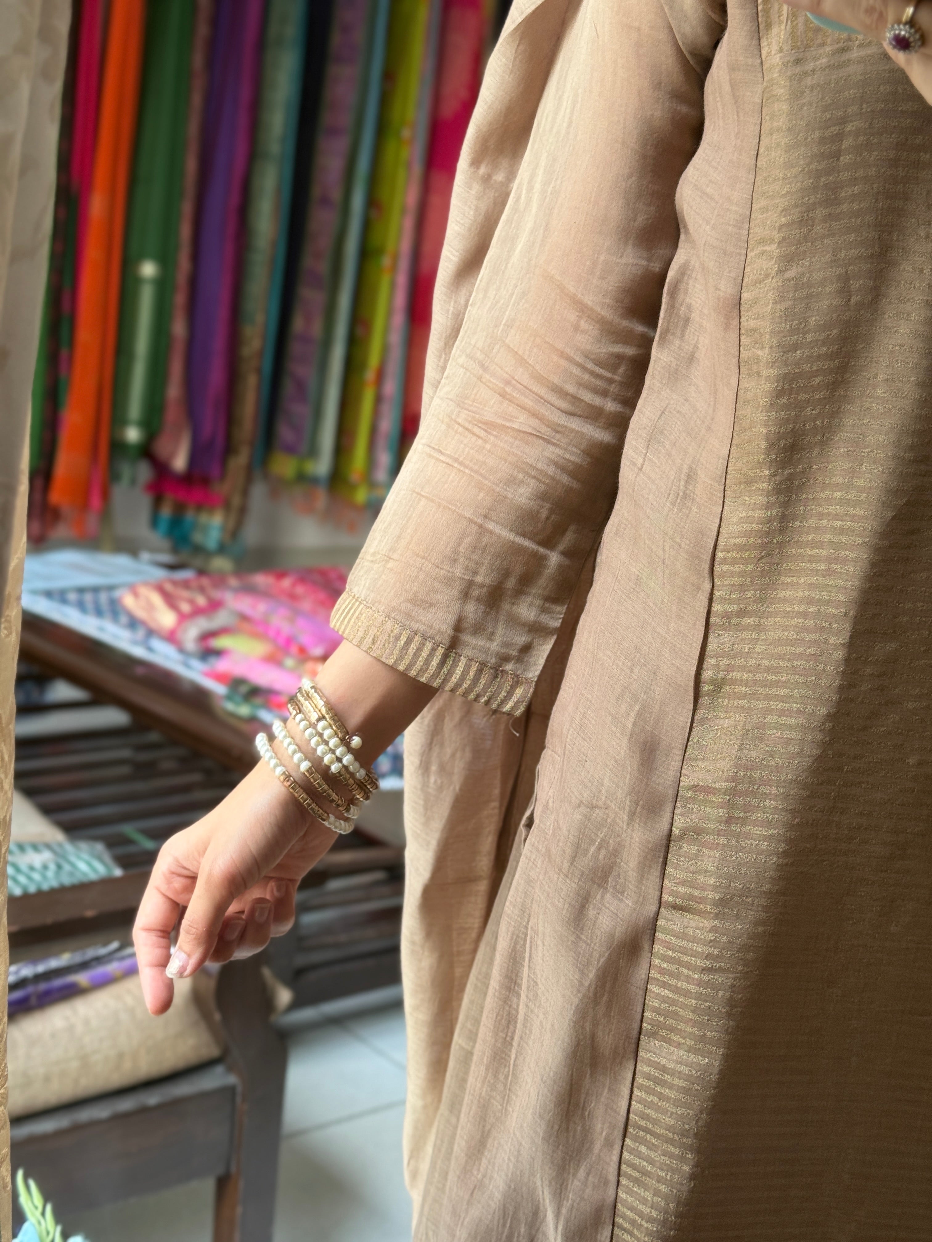 Premium Mul Chanderi Suit | Handloom Zari Beauty | Cotton lining| With Duppata|Classy & Elegant Suit Set