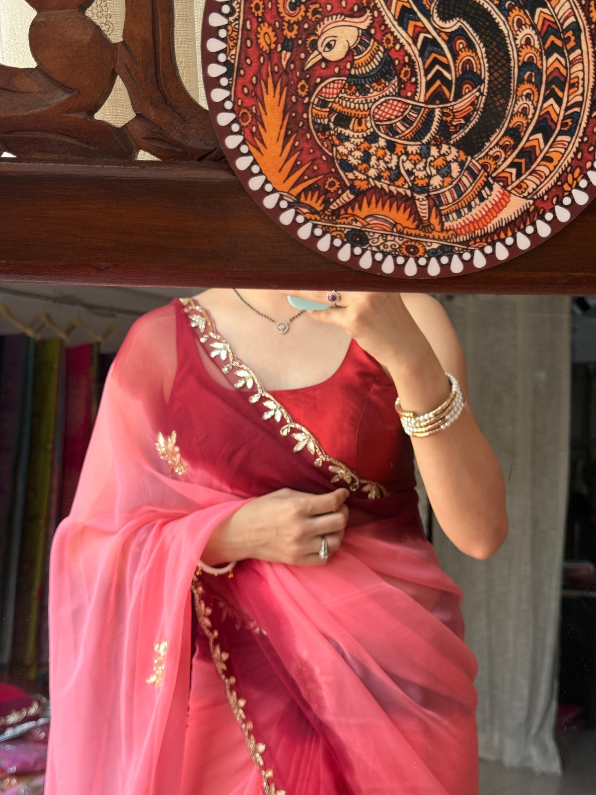 Dual tone Pure Georgette Saree| Handwork cutdana detailing| With blouse