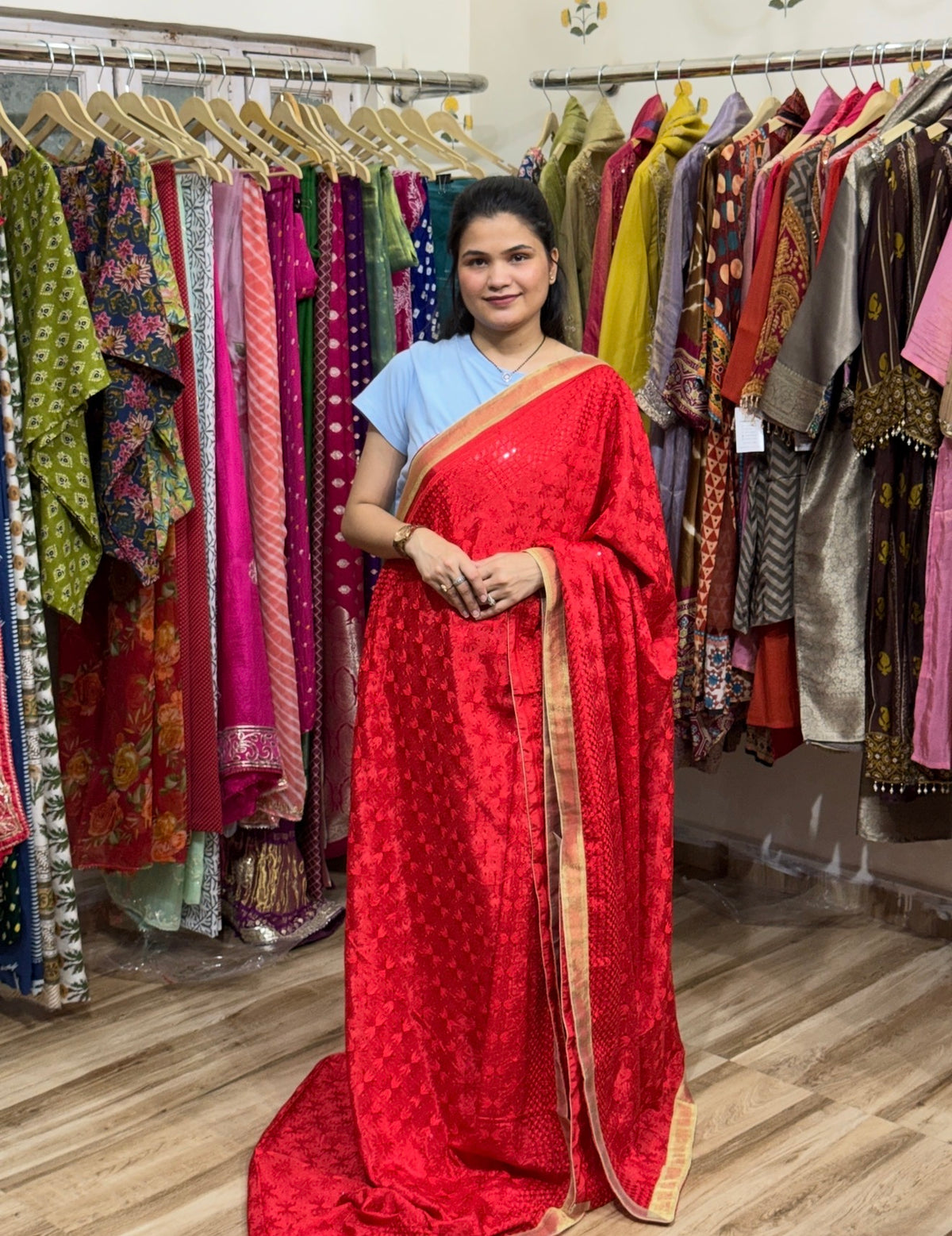 Sale Saree | without blouse | Phulkari Embroidery| Semi Chiffon
