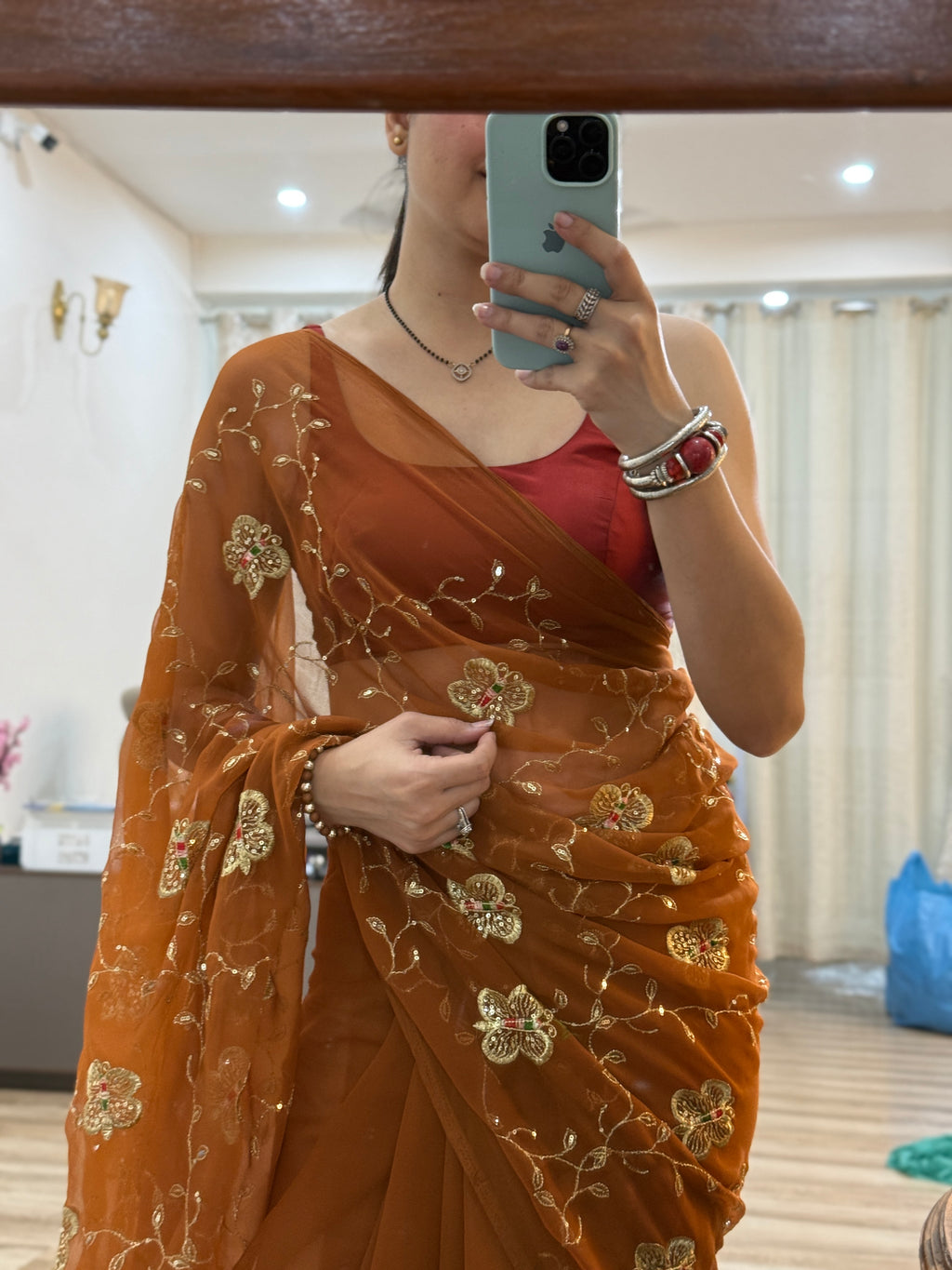 Zari Embroidered| Georgette Sarees| Without Blouse
