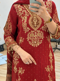 Pure Crepe Embroidered Suit|Cotton lining |Lacework