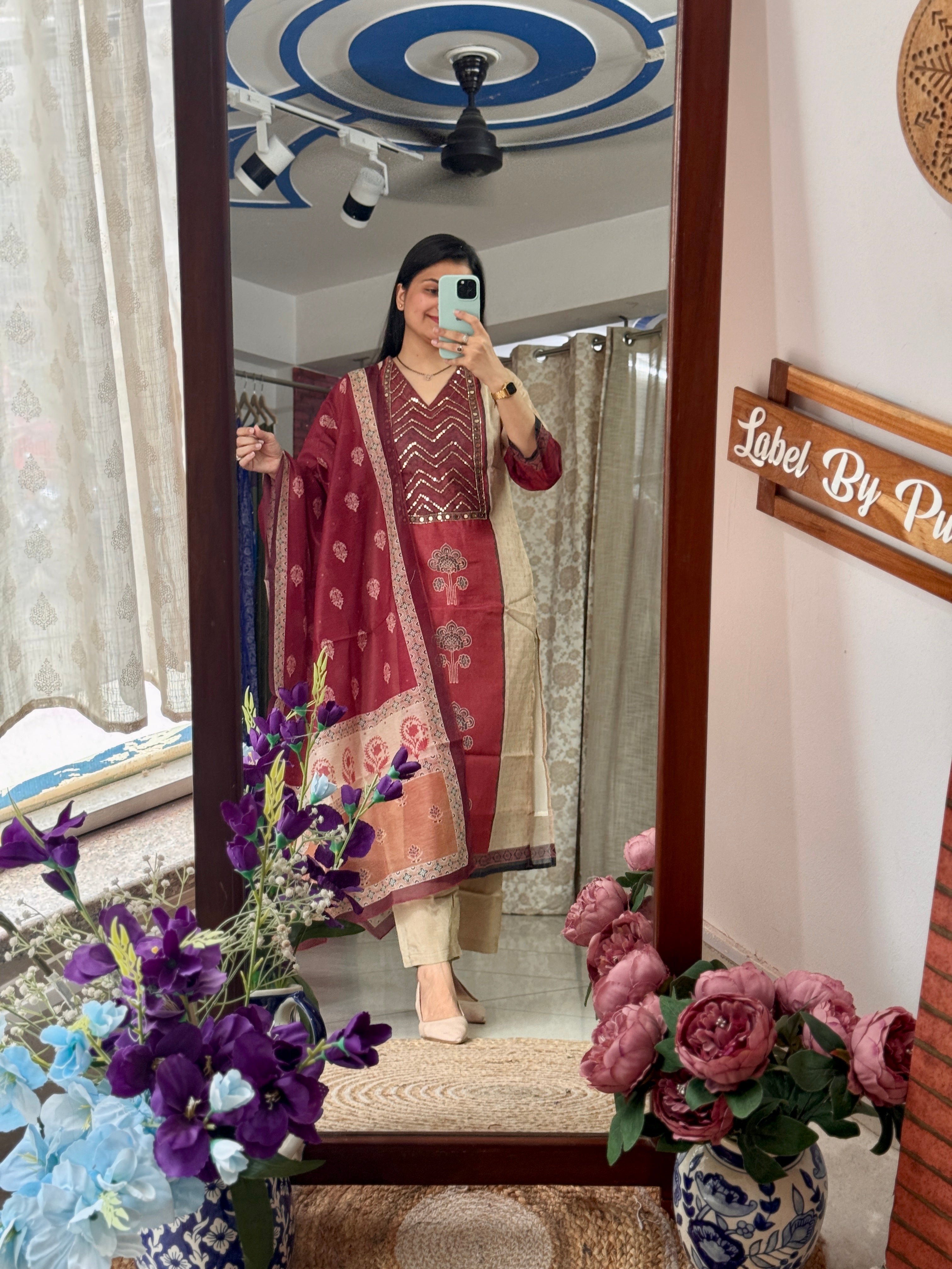 Chanderi Silk| Handwork Suit| With cotton lining| Partywear
