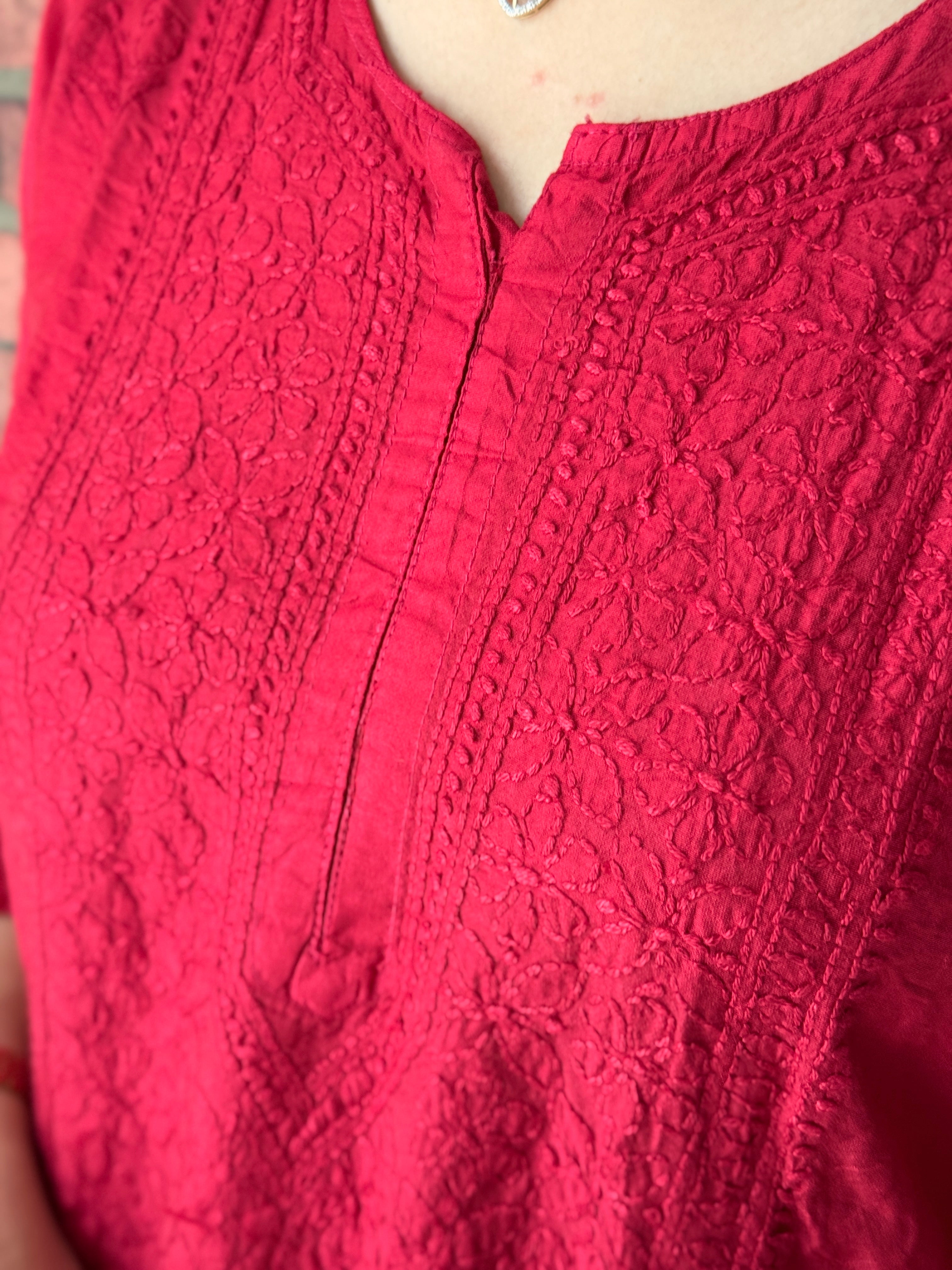 Red Mul Chanderi Kurta| Chikankari Work|Hand Embroidery| Partywear Kurta