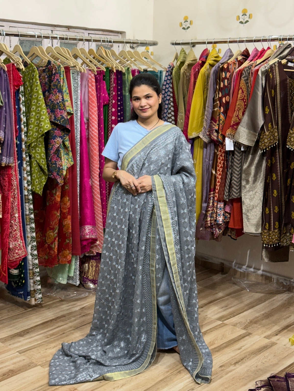 Sale Saree | without blouse| Phulkari | Semi Chiffon